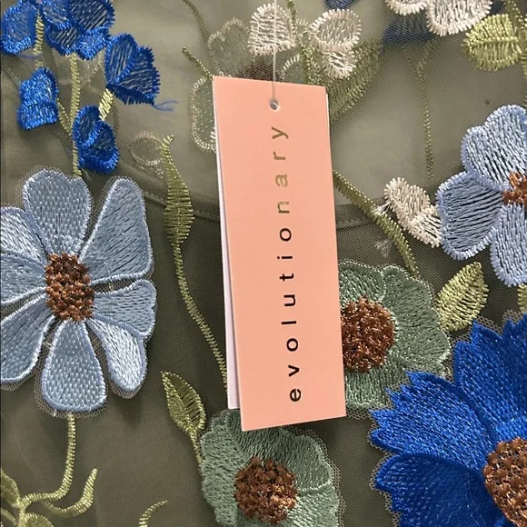 Embroidered Olive Green Sheer Floral Blouse - Picture 6 of 6